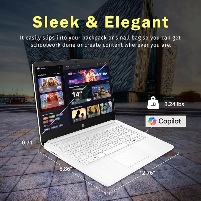 HP 14" HD Student Laptop, Intel Celeron N4500, 4GB DDR4 RAM, 64GB eMMC, Intel UHD Graphics, 720p HD Camera, Copilot, Fast Charge, Wi-Fi 6, Windows 11S, White (Renewed) - Image 8