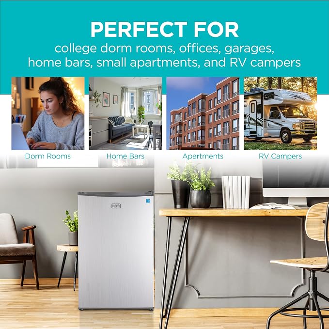 BLACK+DECKER 4.3 Cu. Ft. Compact Refrigerator, BCRK43V, Stainless Look | Energy Star Certified Small Refrigerator, Single Door Mini Fridge with Chiller Compartment, Personal Fridge for Home or Dorm - Image 7