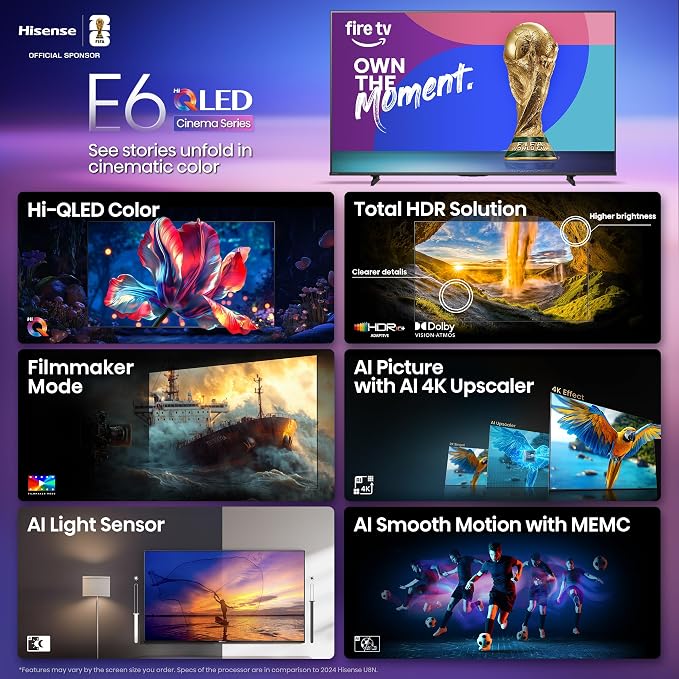 Hisense 43" E6 Cinema Series Hi-QLED 4K UHD Smart Fire TV (43E6QF) - AI Light Sensor, Dolby Vision · Atmos, Voice Remote with Alexa, Motion Rate 120, HDR 10+ Adaptive, Game Mode Plus - Image 4