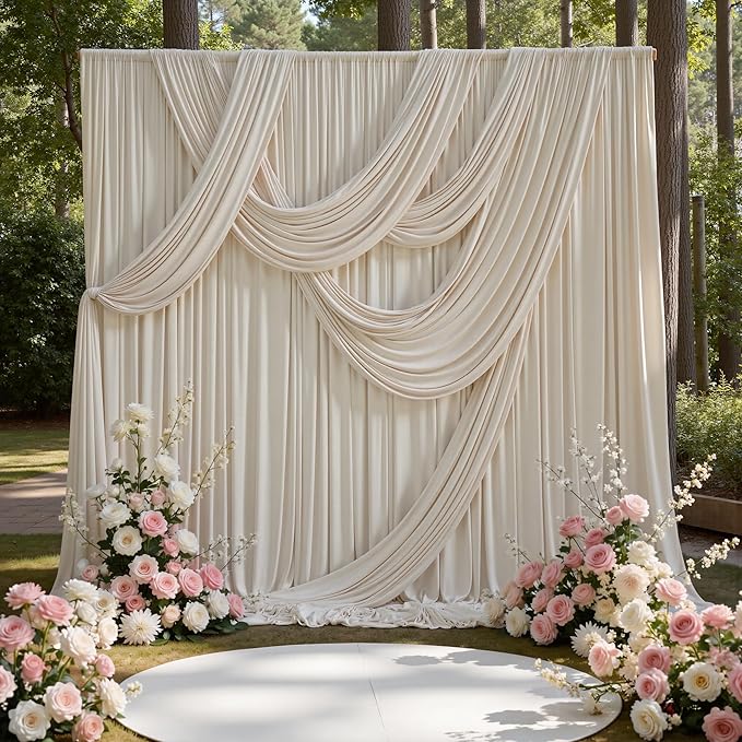 50ft x 15ft Beige Backdrop Curtains by CO-AVE