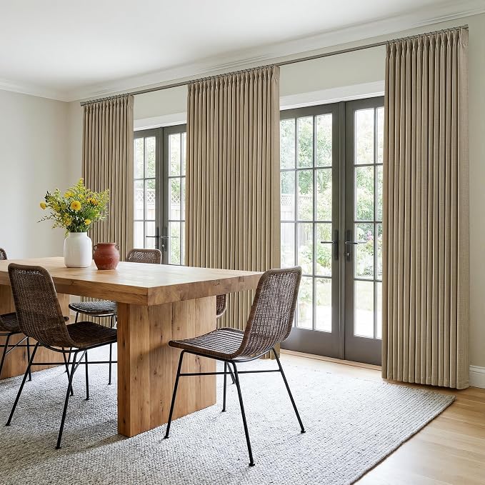 Pleated Light Brown Semi Sheer Sliding Door Curtains 105 Inches Long 4 Panels - Image 8
