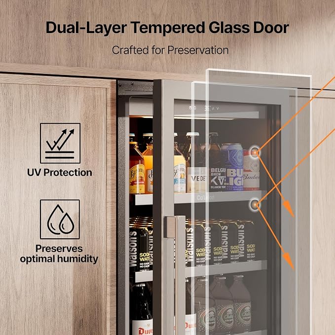 Ca'Lefort Beverage Refrigerator Cooler - 24 Inch Beverage Fridge 381 Can with Glass Door, Built-in or Freestanding Refrigerator with 3 Color LED, Drink Cooler for Soda Beer or Wine (Right-Hinged) - Image 6