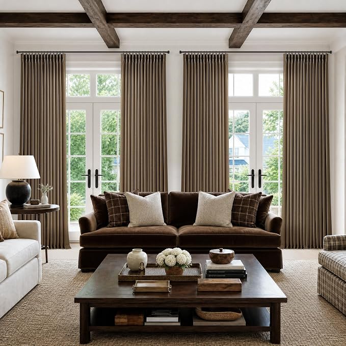 Extra Long 108 Inch Pinch Pleated Living Room Curtains 4 Panels Set, Chocolate by Twodrapes